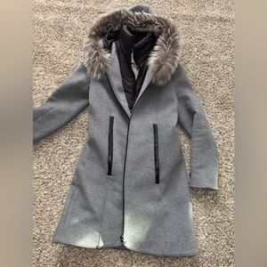 Soia & Kyo Gray Trench Coat with Faux Fur Trim